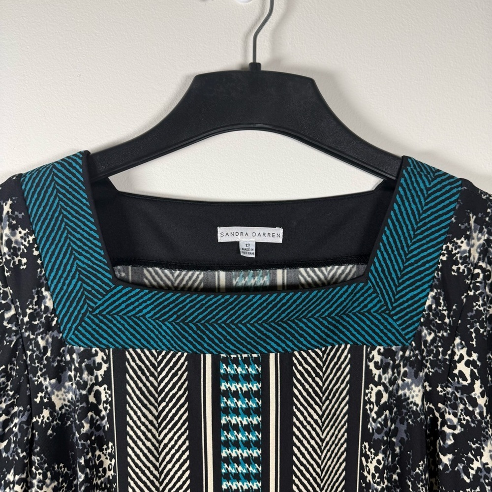 Sandra Darren Sheath Tribal 3/4 Sleeves Swuare Neck Dress Size 12 - Picture 4 of 9
